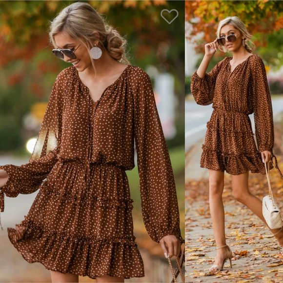 Red Dress Dresses & Skirts - [Red Dress][New] Brown Polka Dot Dress-S, …
